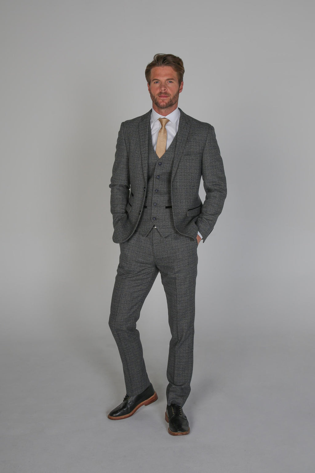 Mens Grey Tweed Like Tailored Fit Formal Suit RALPH