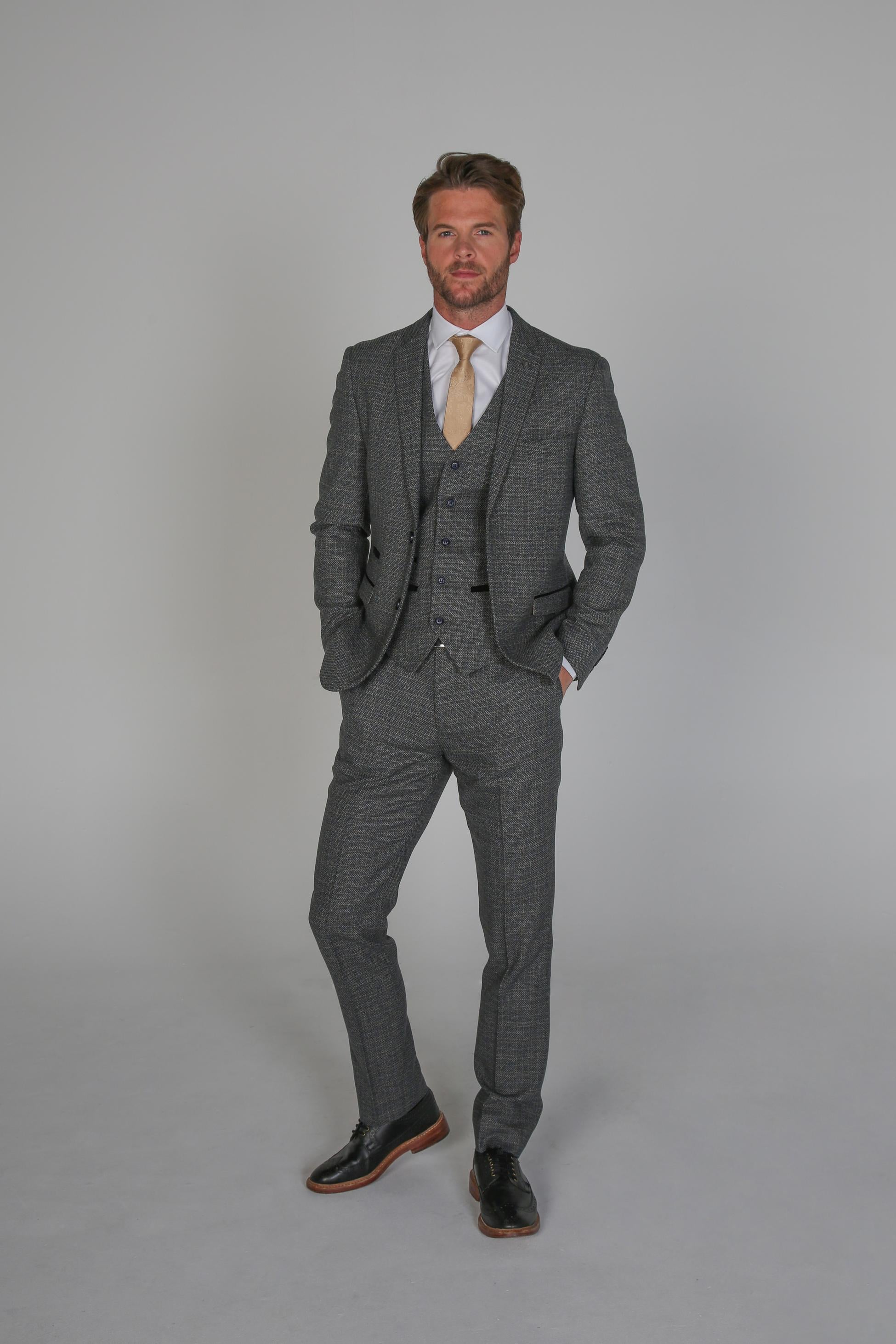 Mens Grey Tweed Like Tailored Fit Formal Suit RALPH