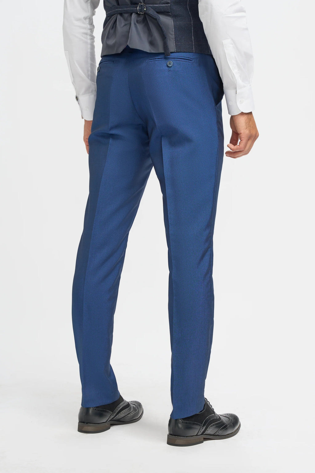 Royal Blue Men's 3-Piece Slim Fit Suit with Navy Blue Windowpane Check Tweed Waistcoat