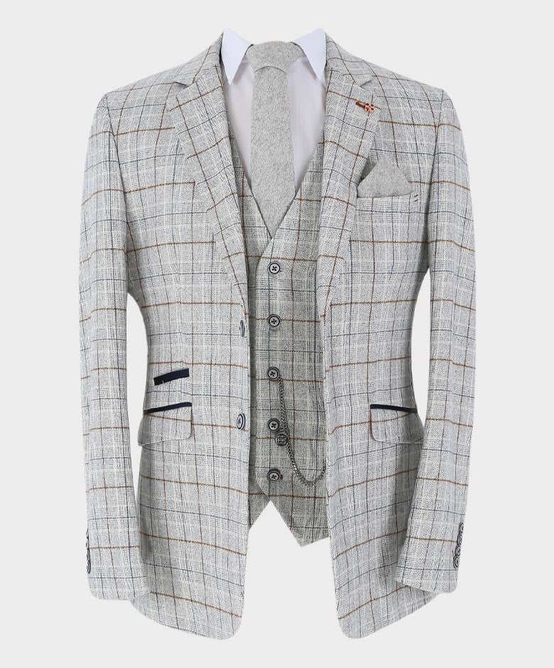 Men's Cody Ice Blue 3-Piece Tweed Windowpane Formal Slim Fit Set