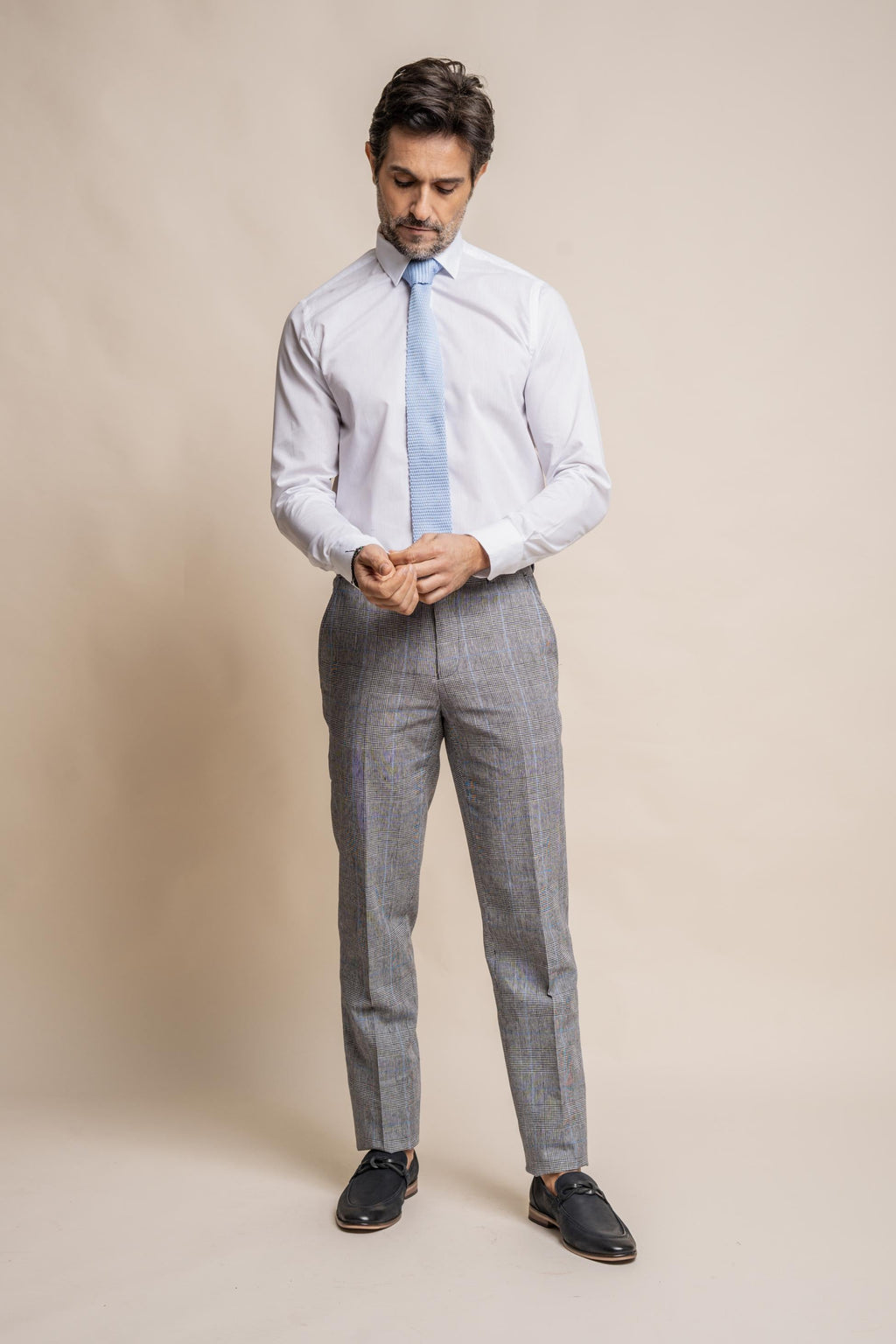 Men's Arriga Platinum Grey Check Slim Fit Formal Suit