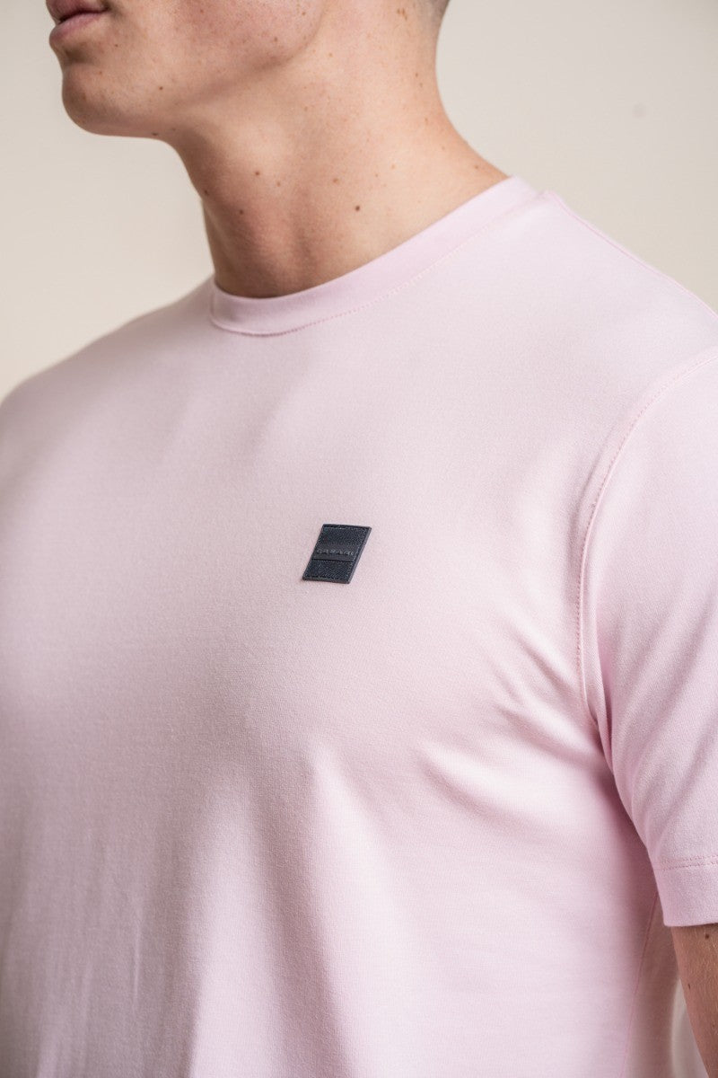 Mens Pink Crew Neck Cotton T Shirt BOGART