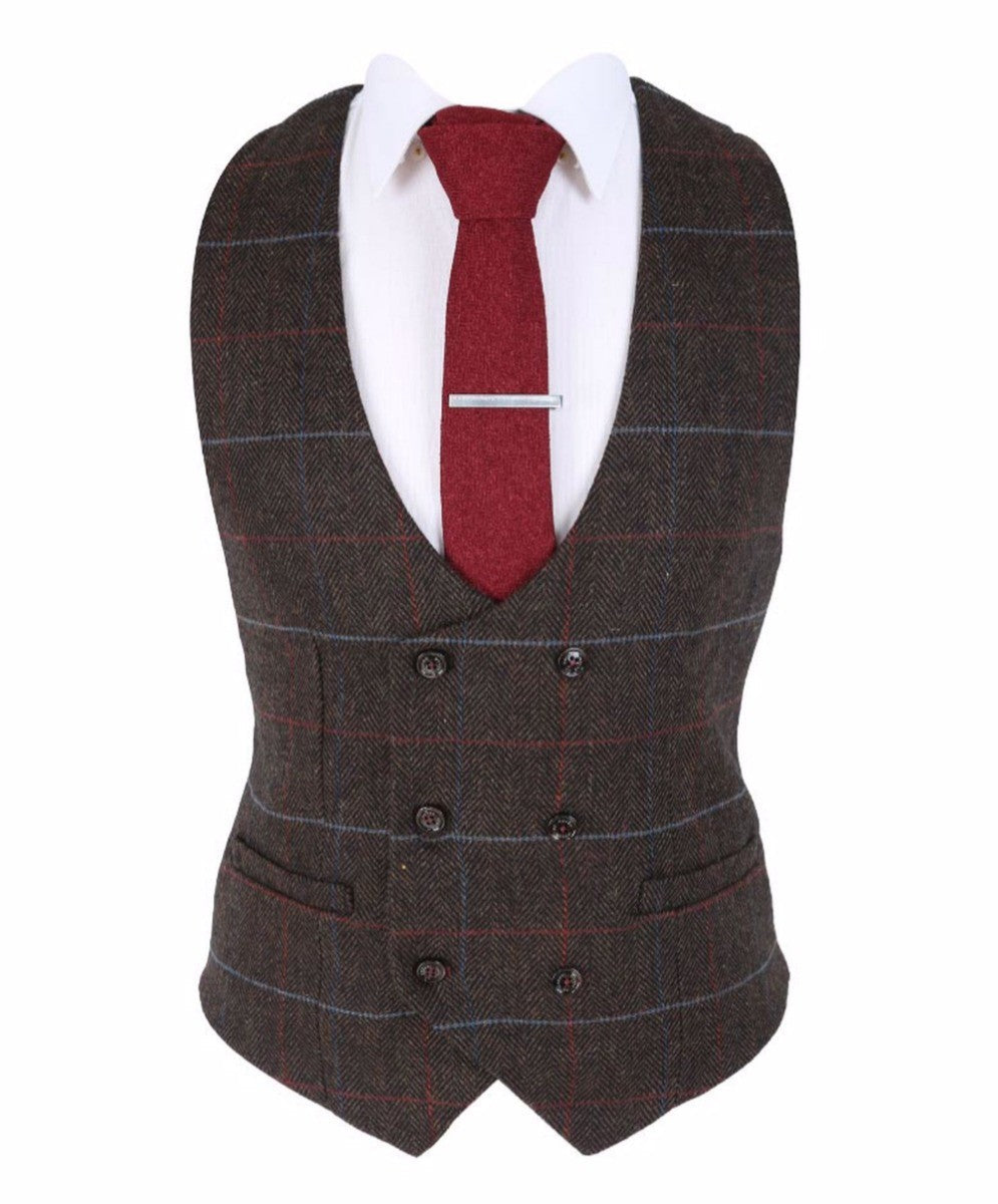 Mens brown retro check slim fit waistcoat Tommy
