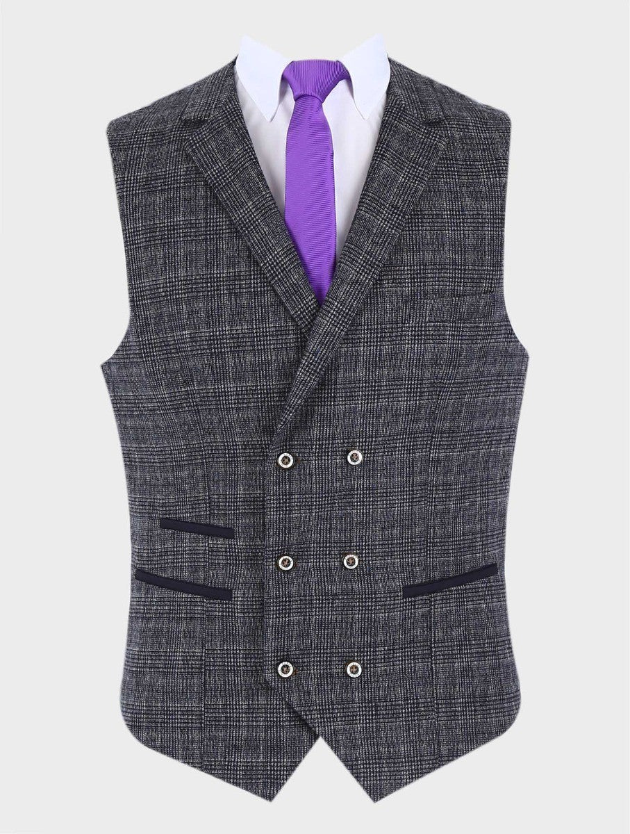 Mens grey tweed houndstooth check waistcoat