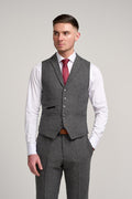 Mens grey herringbone tweed waistcoat Cosmo