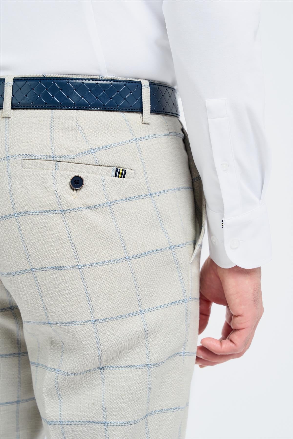 Men’s Windowpane Check Trousers - Gabriel - Light Grey