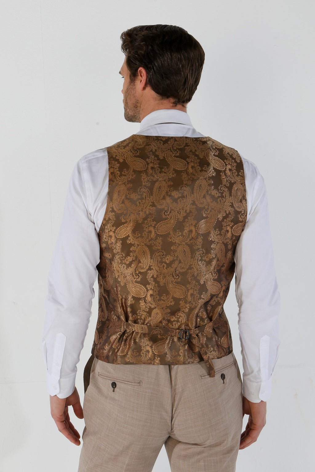 Mens Beige Tailored Fit Plaid Waistcoat KURT