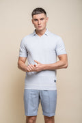 Men’s cotton knit polo, short sleeve, mid blue range