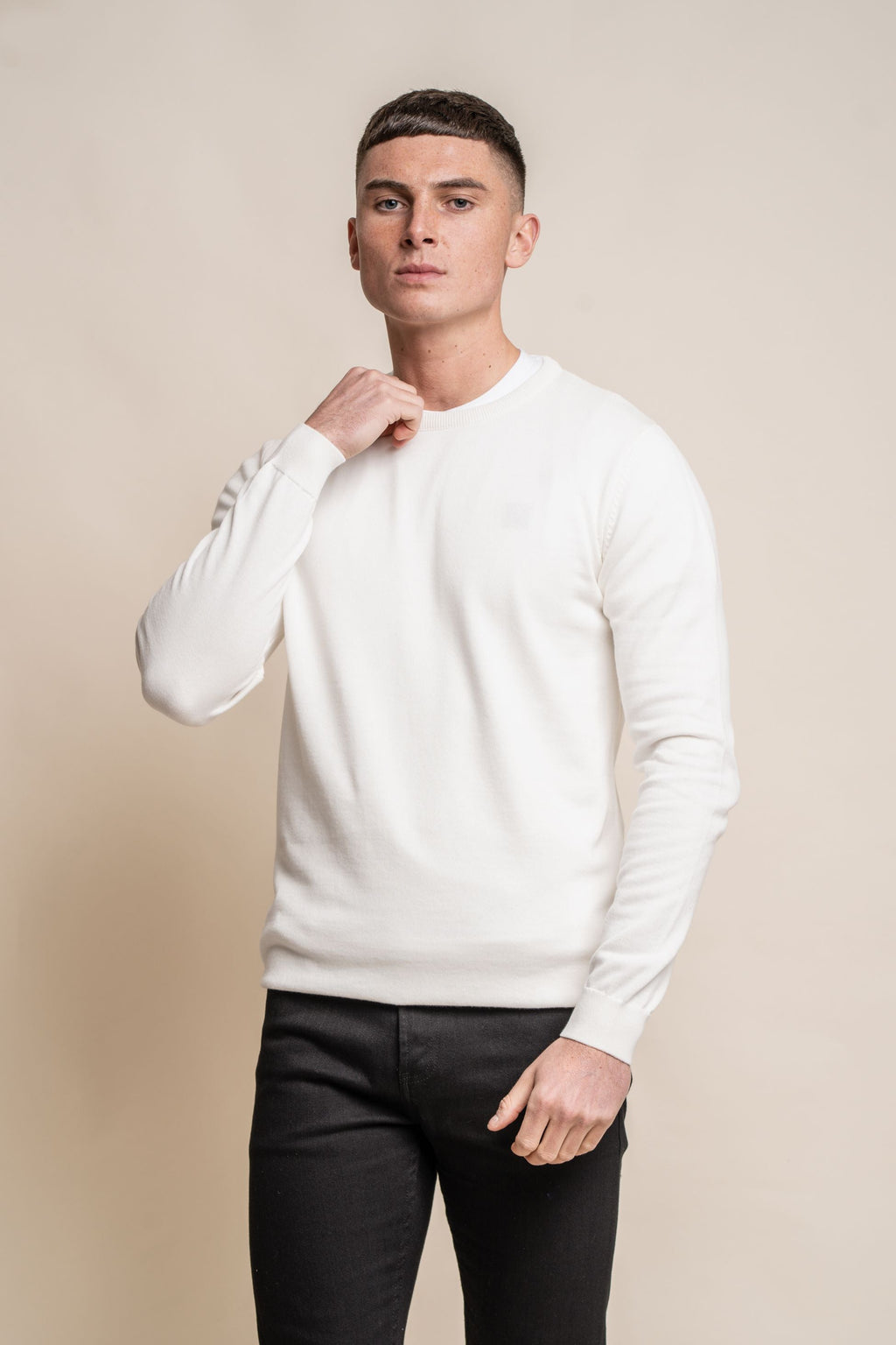 Men’s cotton crewneck jumper, slim fit, soft touch