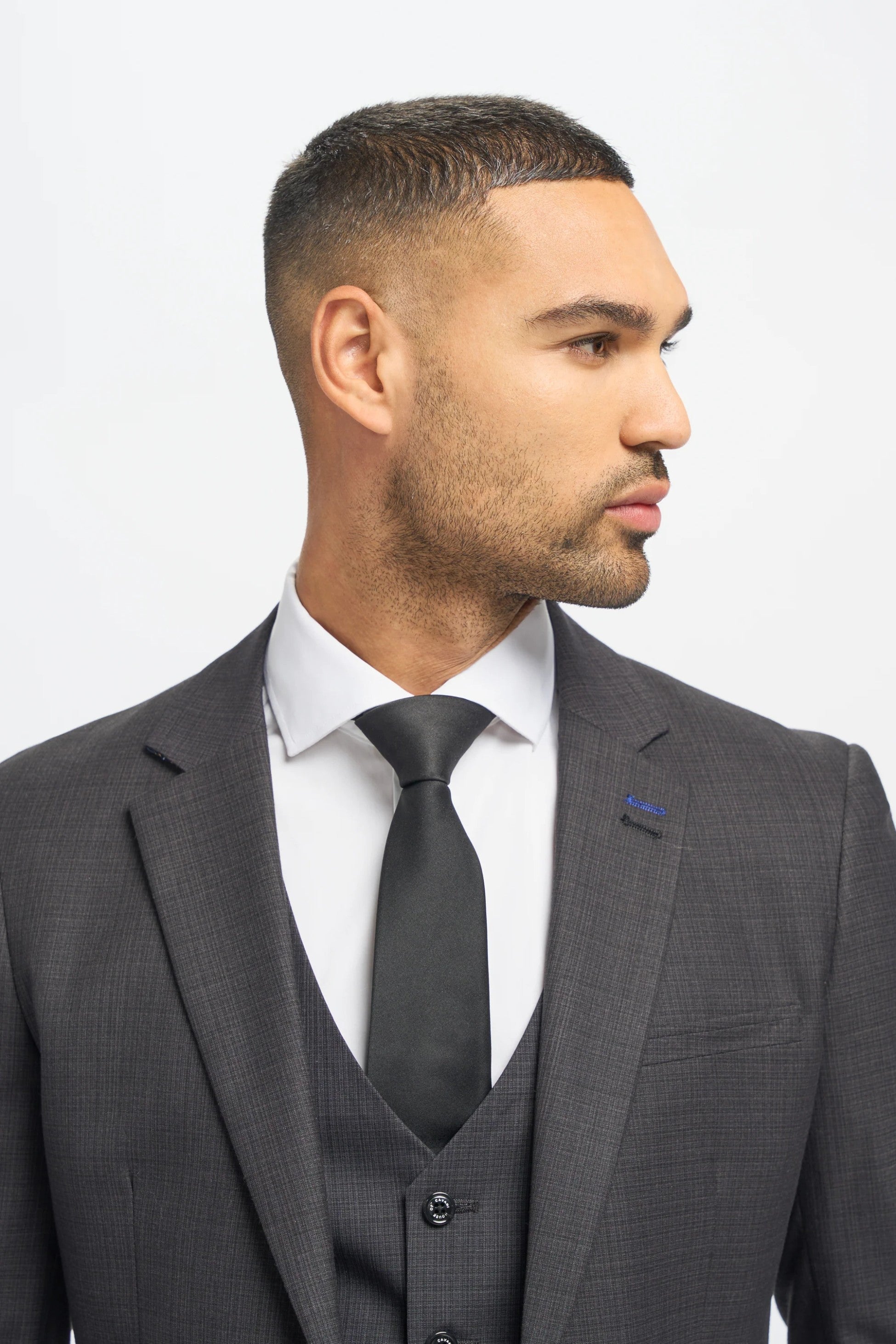 Dark Grey Men's Slim Fit Suit Jacket and Waistcoat with Light Grey Houndstooth Trousers