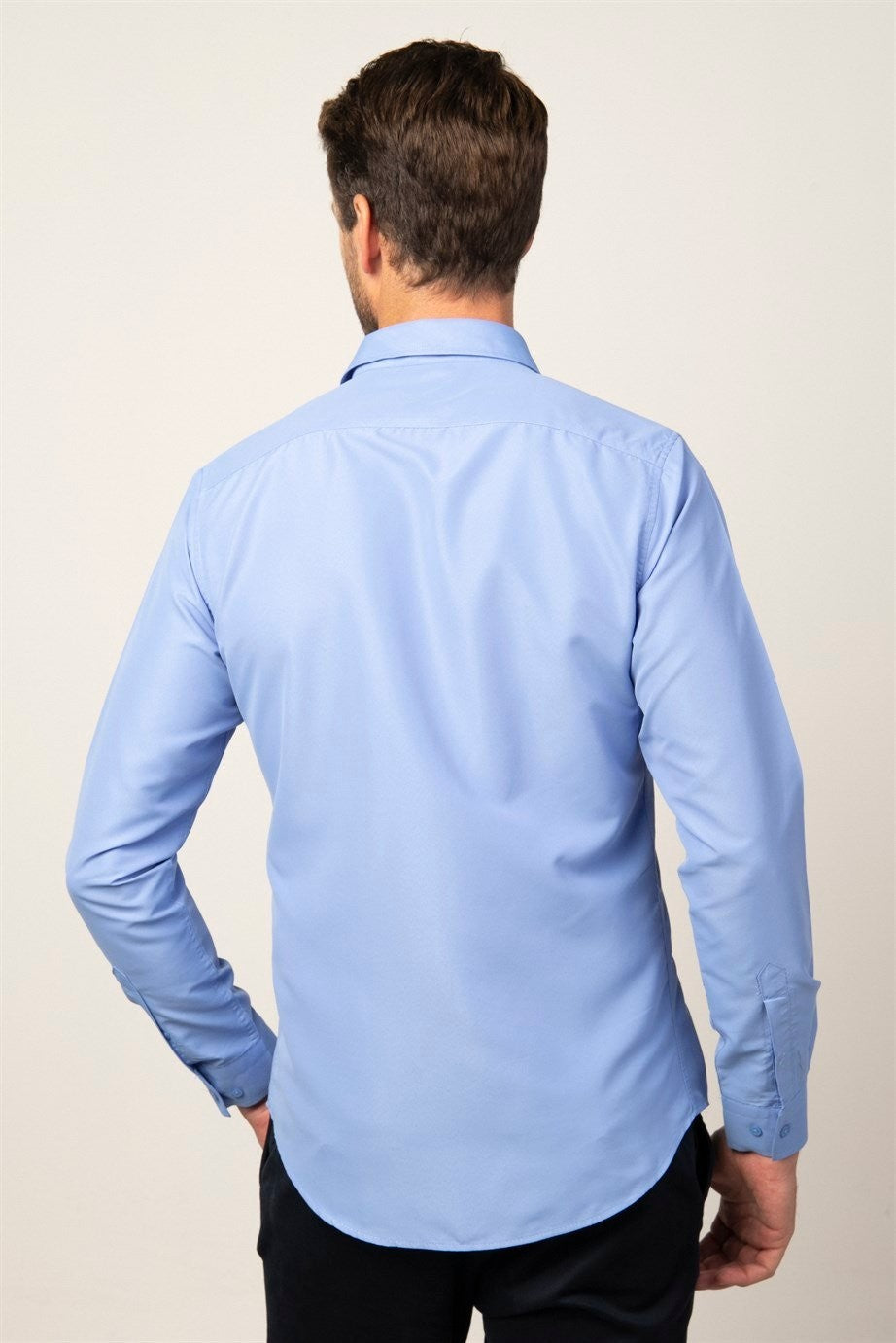 Mens Poly Blue Slim Fit Long Sleeve Dress Shirt