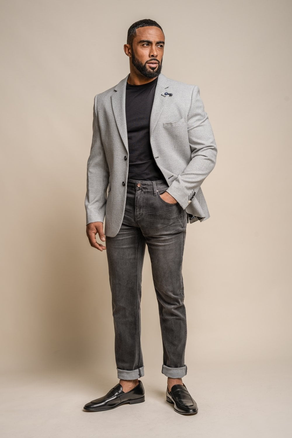 Mens Light Grey Houndstooth Slim Fit Suit Jacket KYOTO