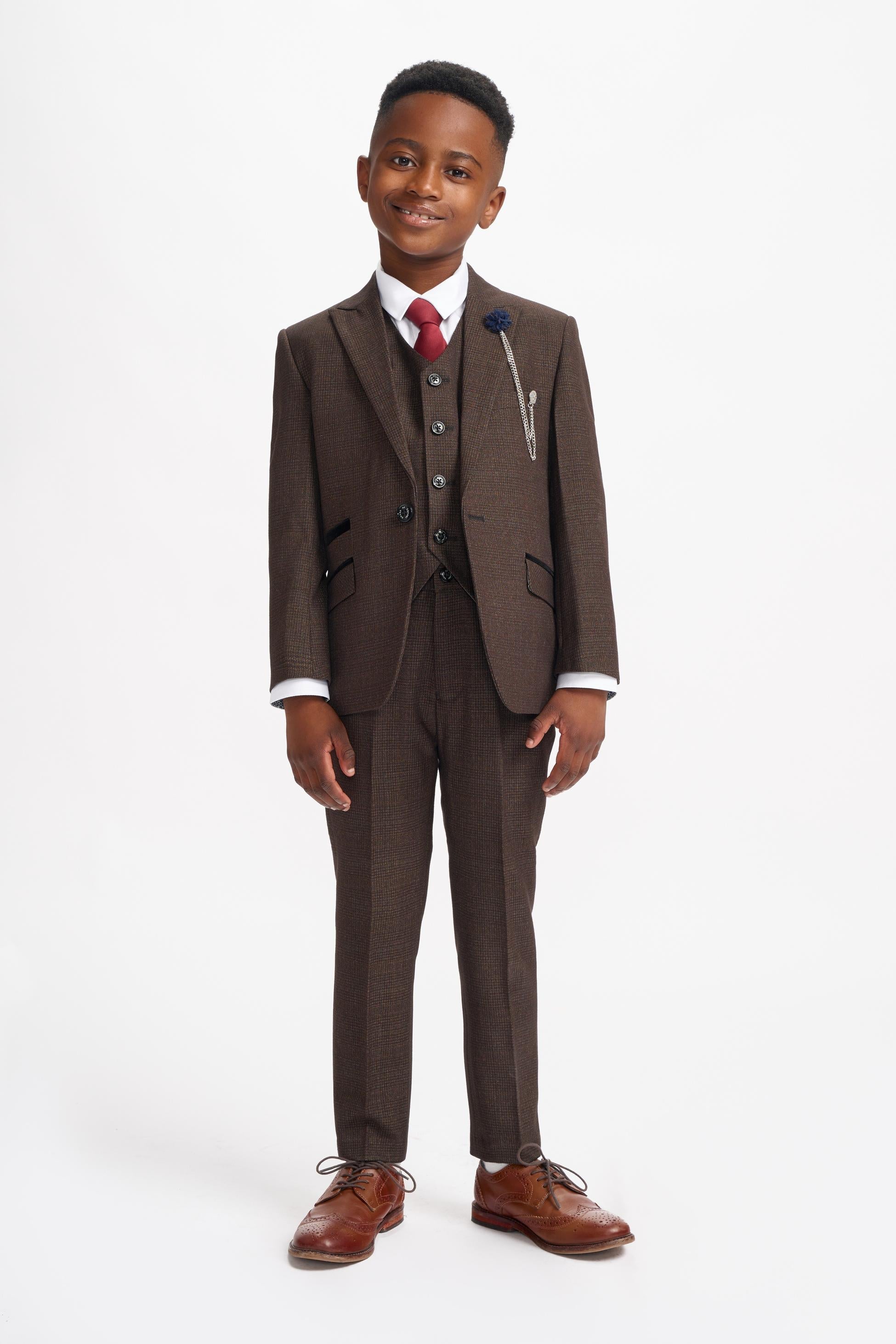 3-Piece Slim Brown Suit for Boys – Brown