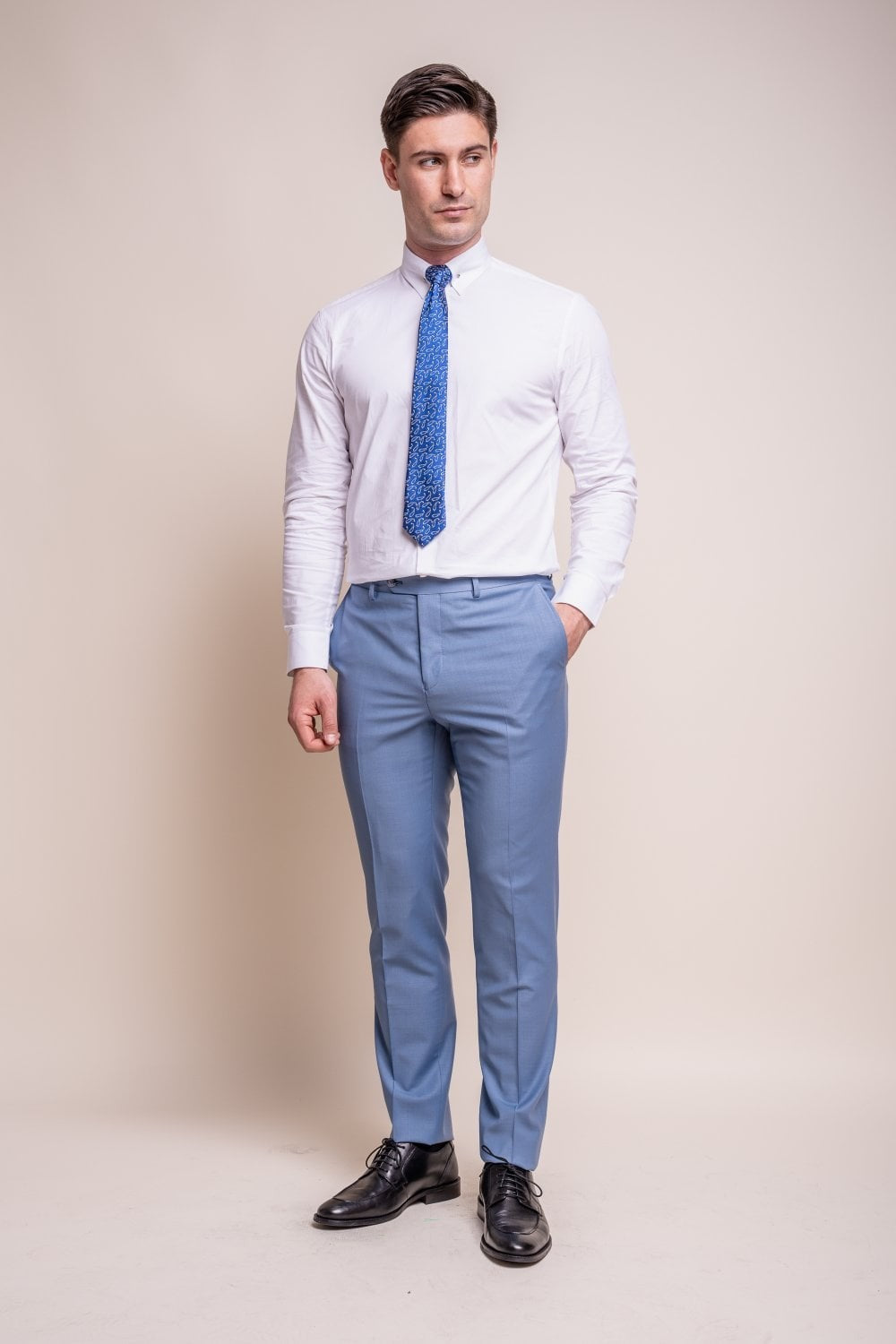 Men's Wool Blend Slim Fit Trousers - BOND - Ocean Blue