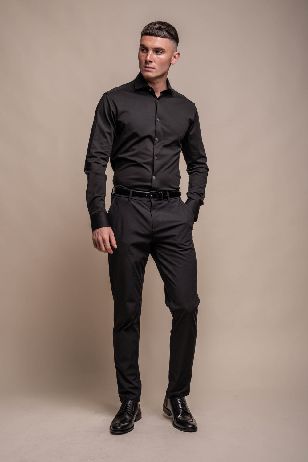 Mens Ashley Black Slim Fit Cotton Long Sleeve Shirt