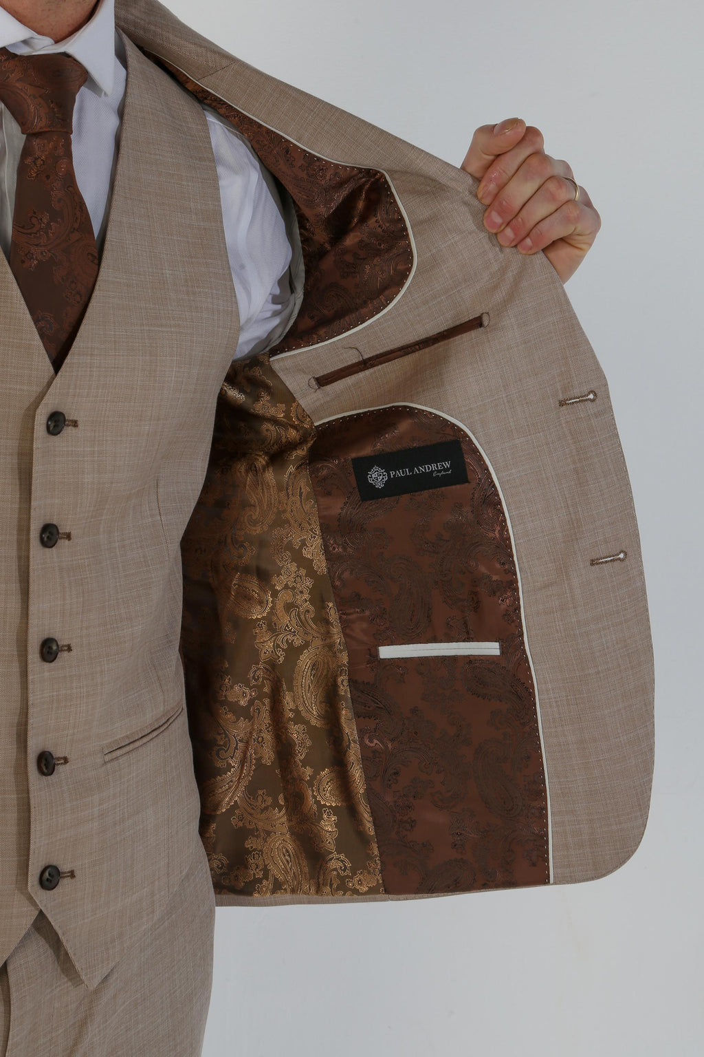 KURT Men’s Tailored Fit Plaid Beige Suit