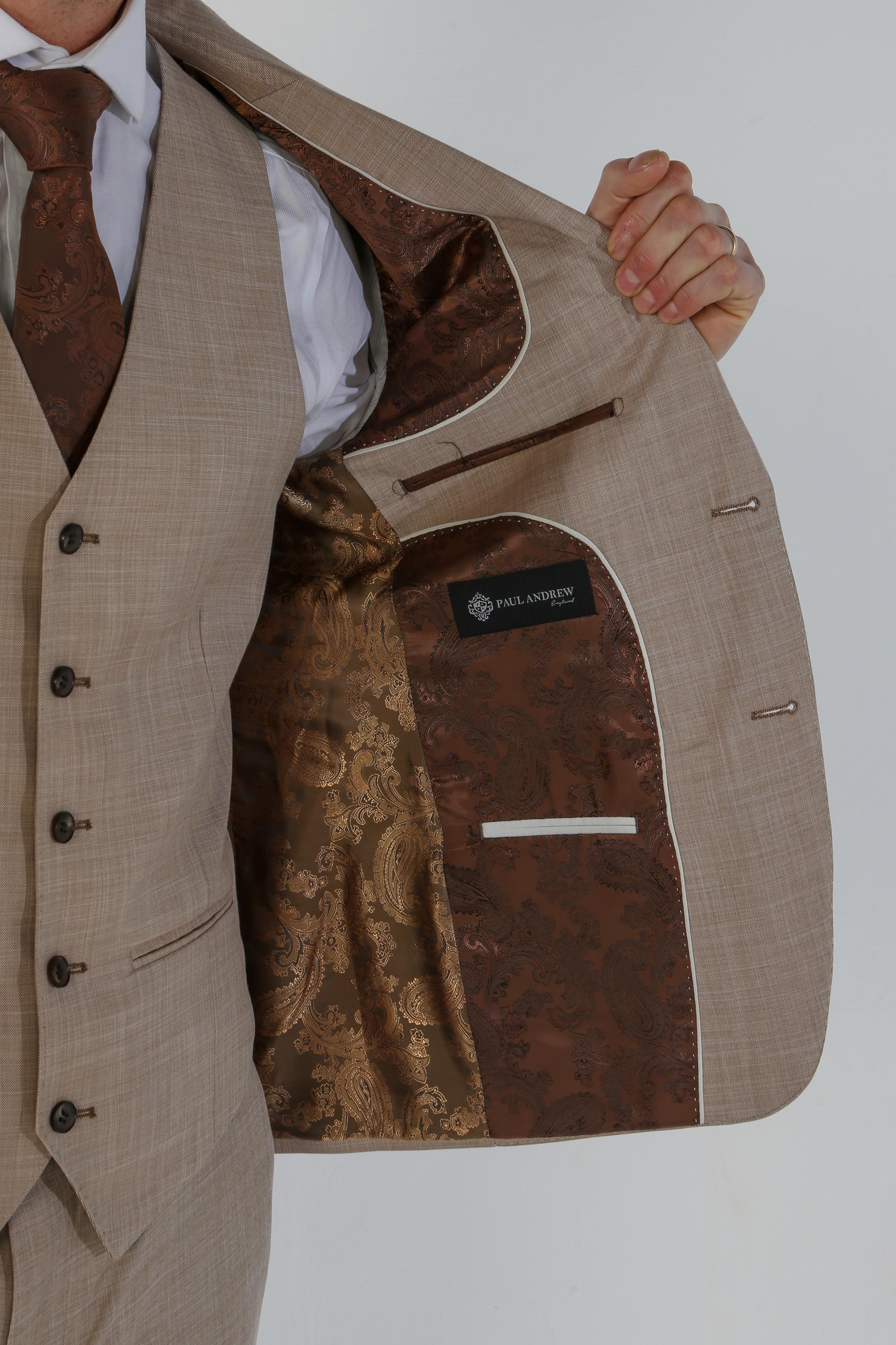KURT Men’s Tailored Fit Plaid Beige Suit