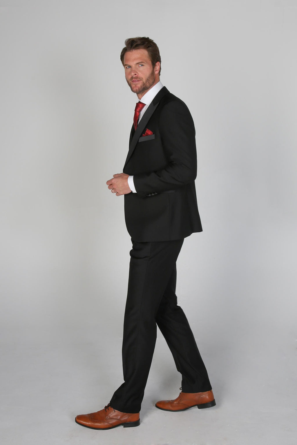 Mens Black Peak Lapel Tuxedo Dinner Suit HARRY