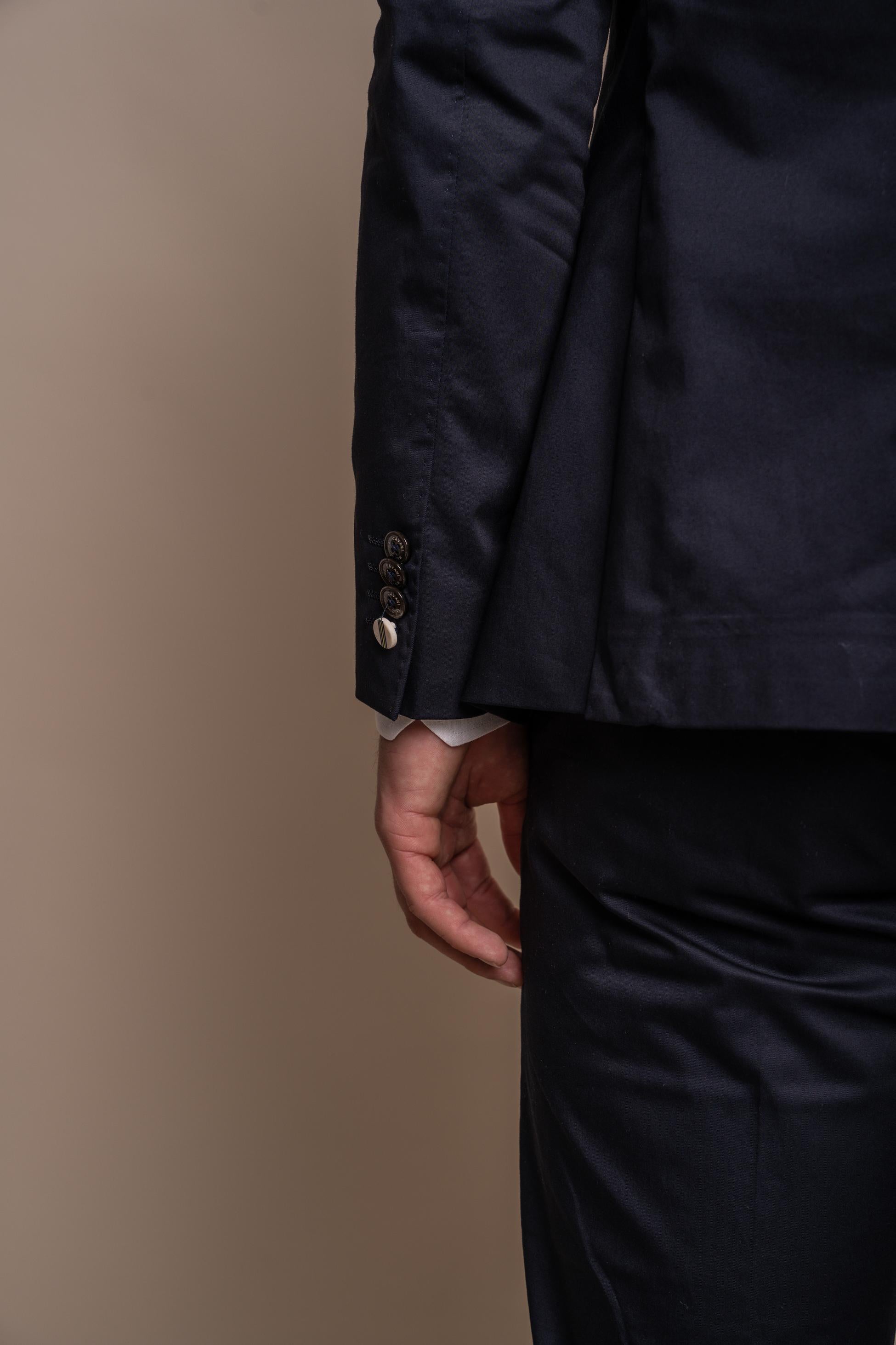 Mens Navy Cotton Slim Fit Formal Suit Jacket MARIO