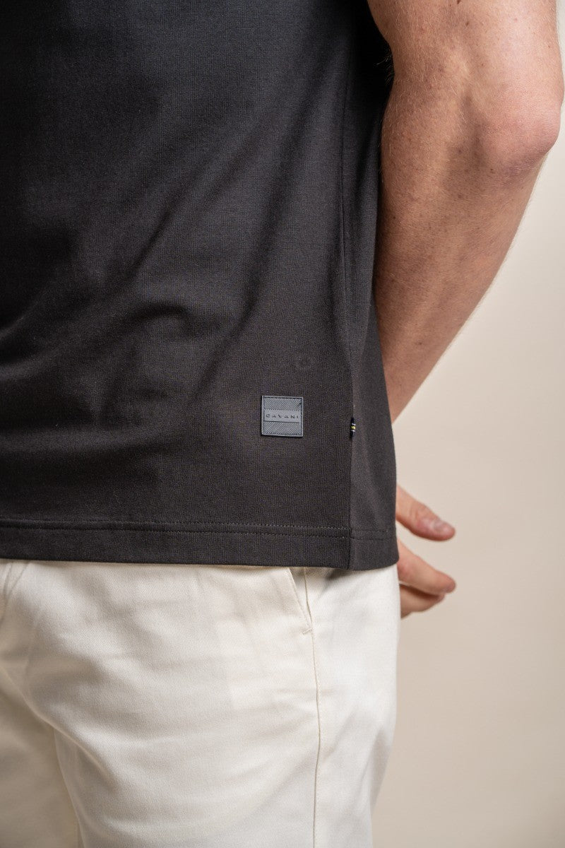 Mens Black Slim Fit Cotton Short Sleeve Polo T Shirt KELSEY