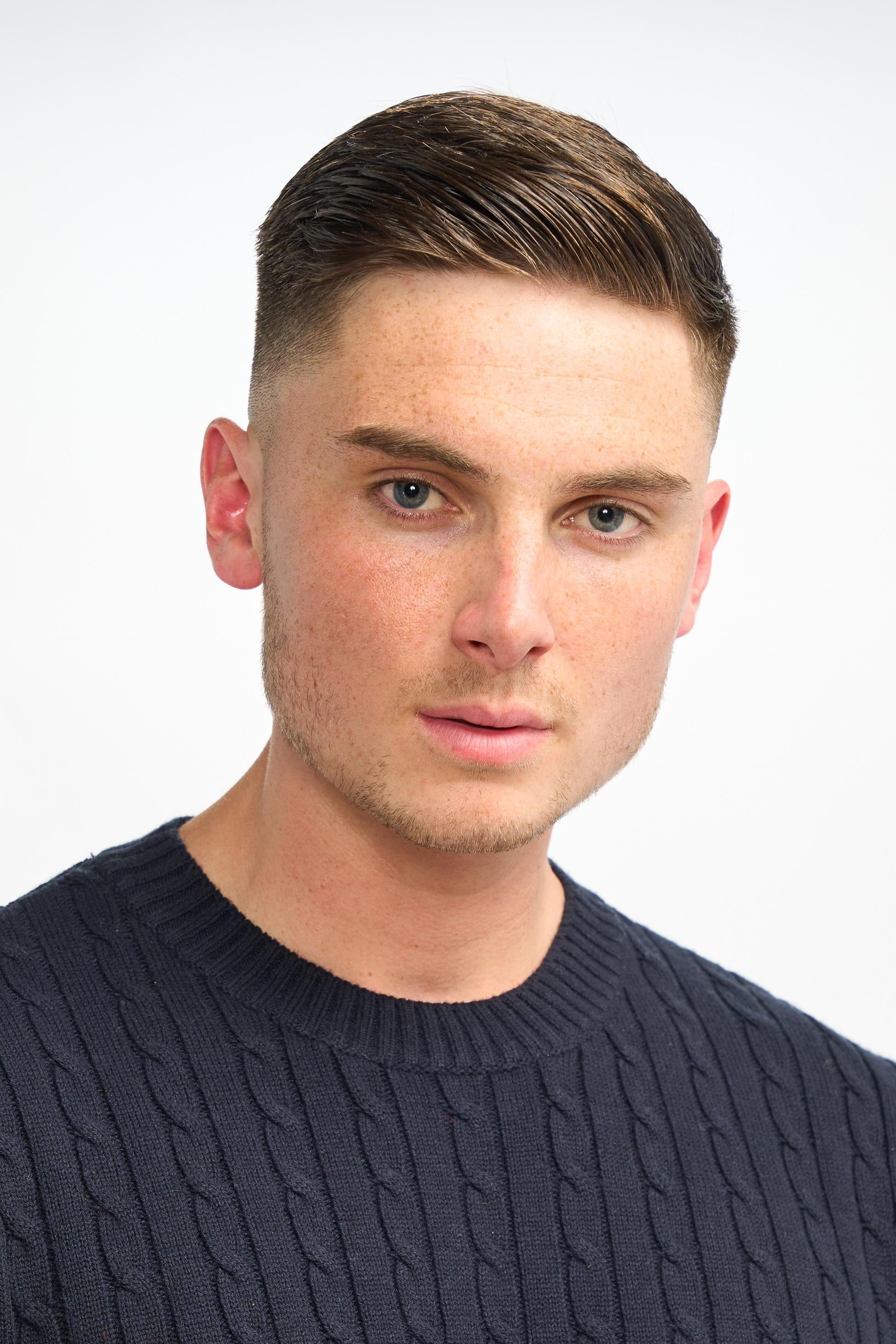 Mens Navy Wool Cable Knit Pullover Jumper FOSTON