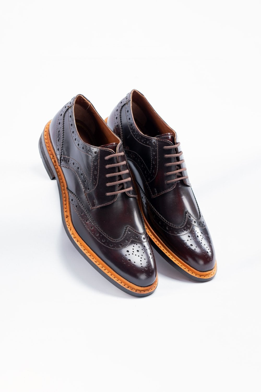 Mens Burgundy Wingtip Brogue Lace Up Shoes MERTON