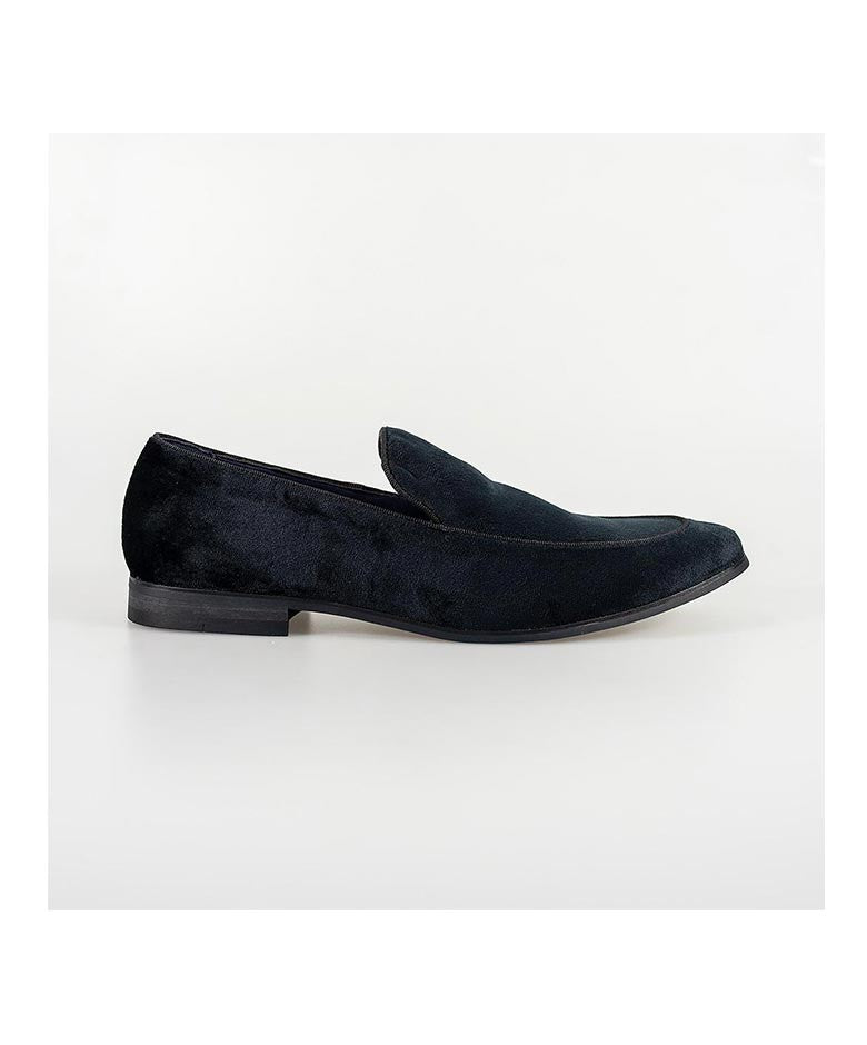 Mens Black Italian Couture Velvet Slip On Loafers MILAN