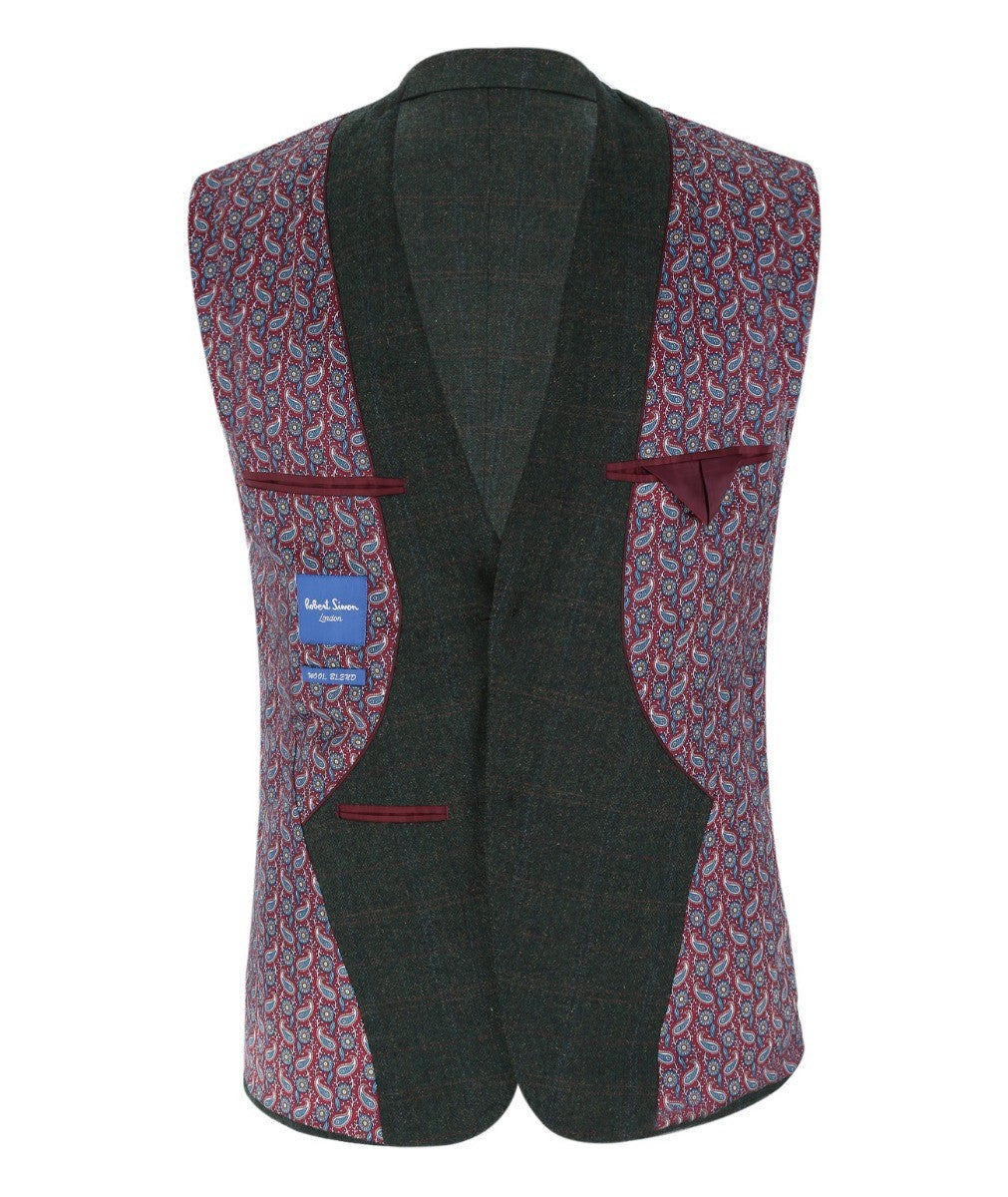 JOSHUA Men’s Tailored Fit Tweed Check Dark Green Suit
