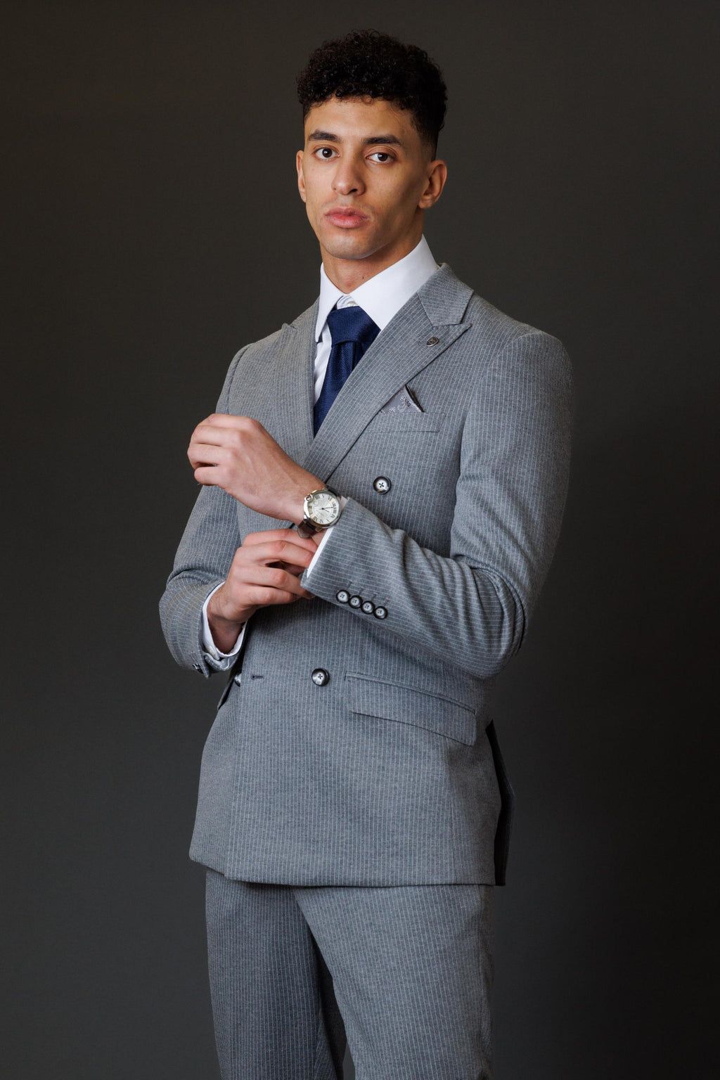 JAYCE Grey Men's Double Breasted Pinstripe Suit