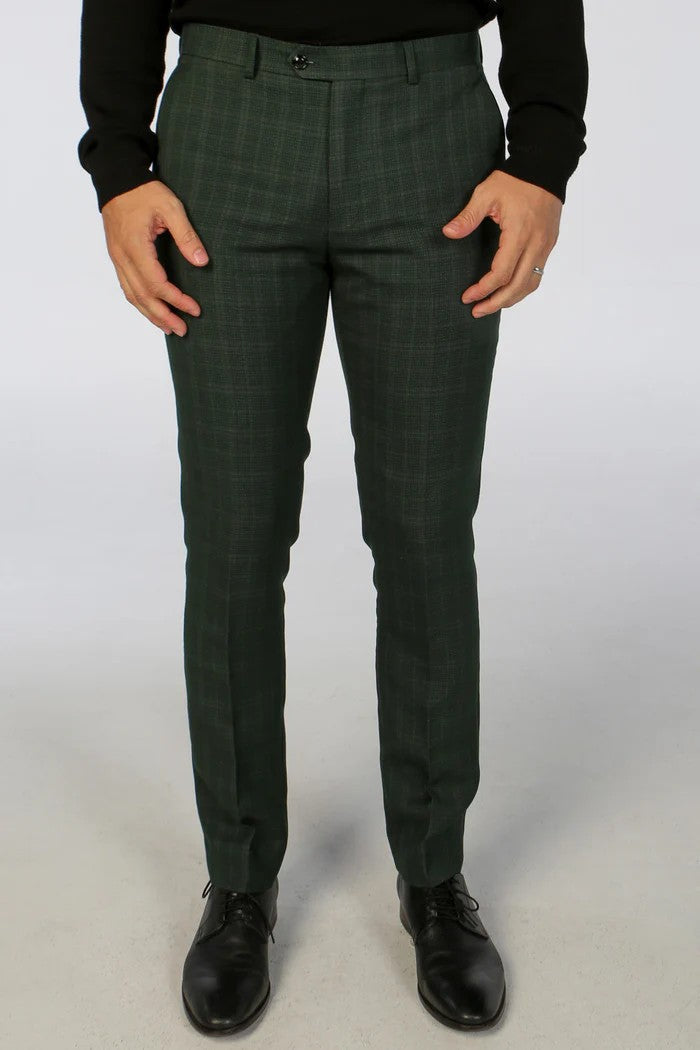 Men's Leo Forest Green Check Tailored Fit 2-Piece Suit