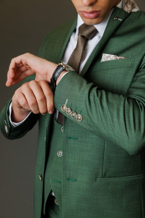 Men's Camden Emerald Green Lightweight Self-Pattern Slim Suit