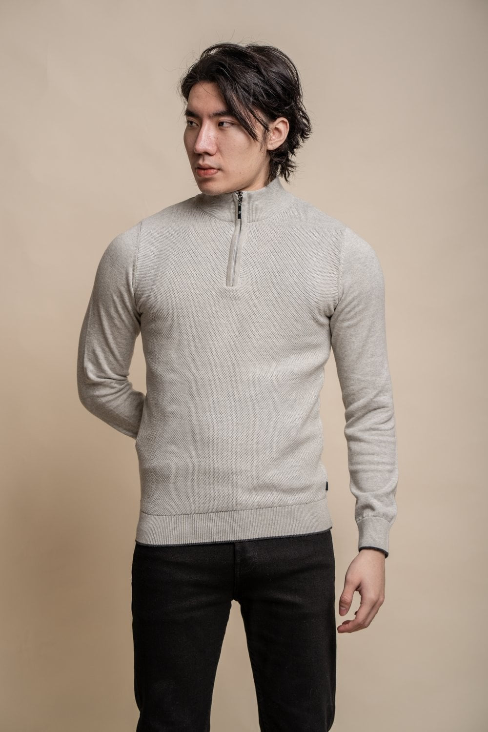 Men’s cotton quarter-zip jumper, soft handfeel