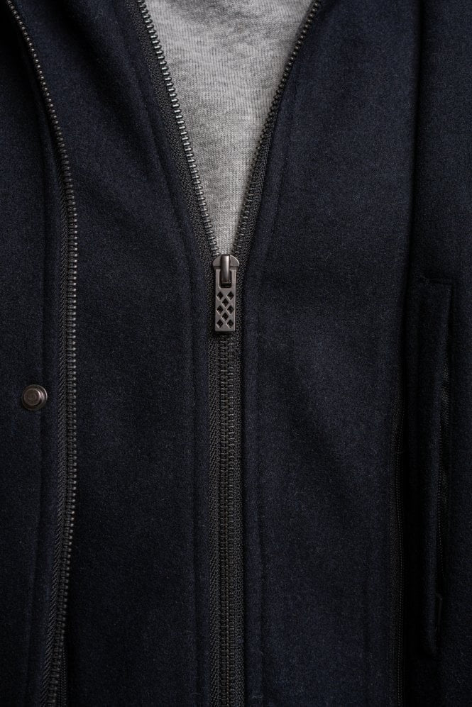 Men's navy blue wool-blend hooded coat, MICHIGAN.