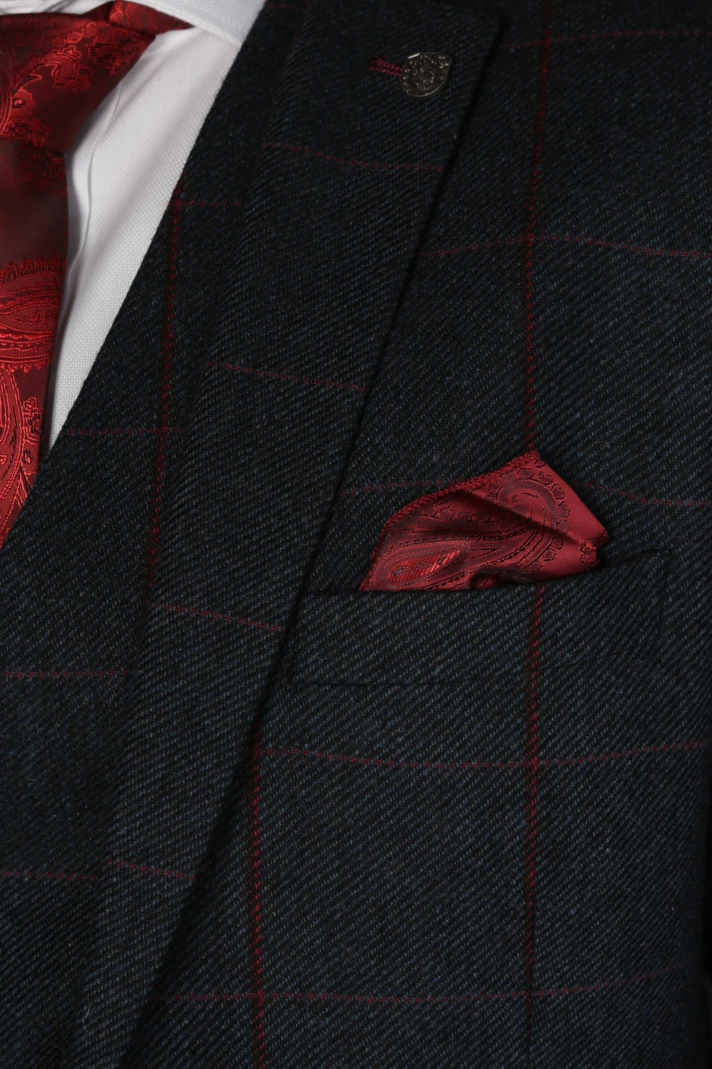 Mens Navy Blue Tweed Windowpane Check Tailored Fit Suit MADRID