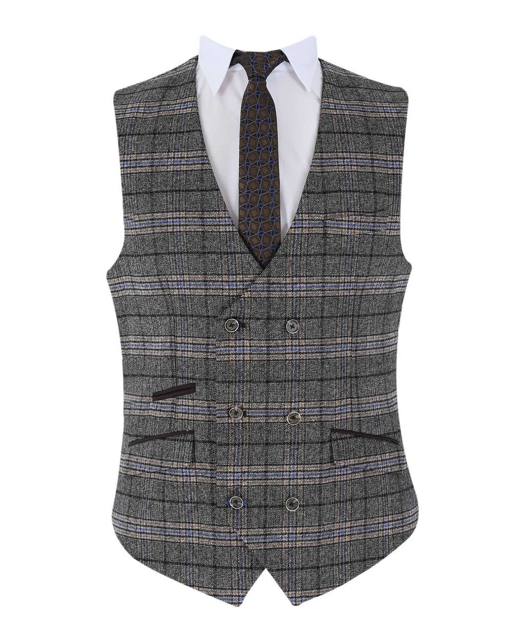 Mens grey tailored fit tweed check waistcoat Sebastian