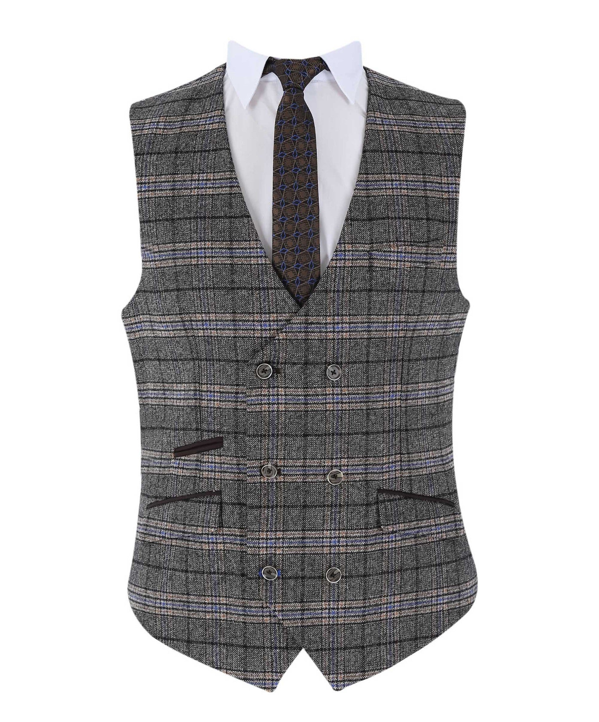 Mens grey tailored fit tweed check waistcoat Sebastian