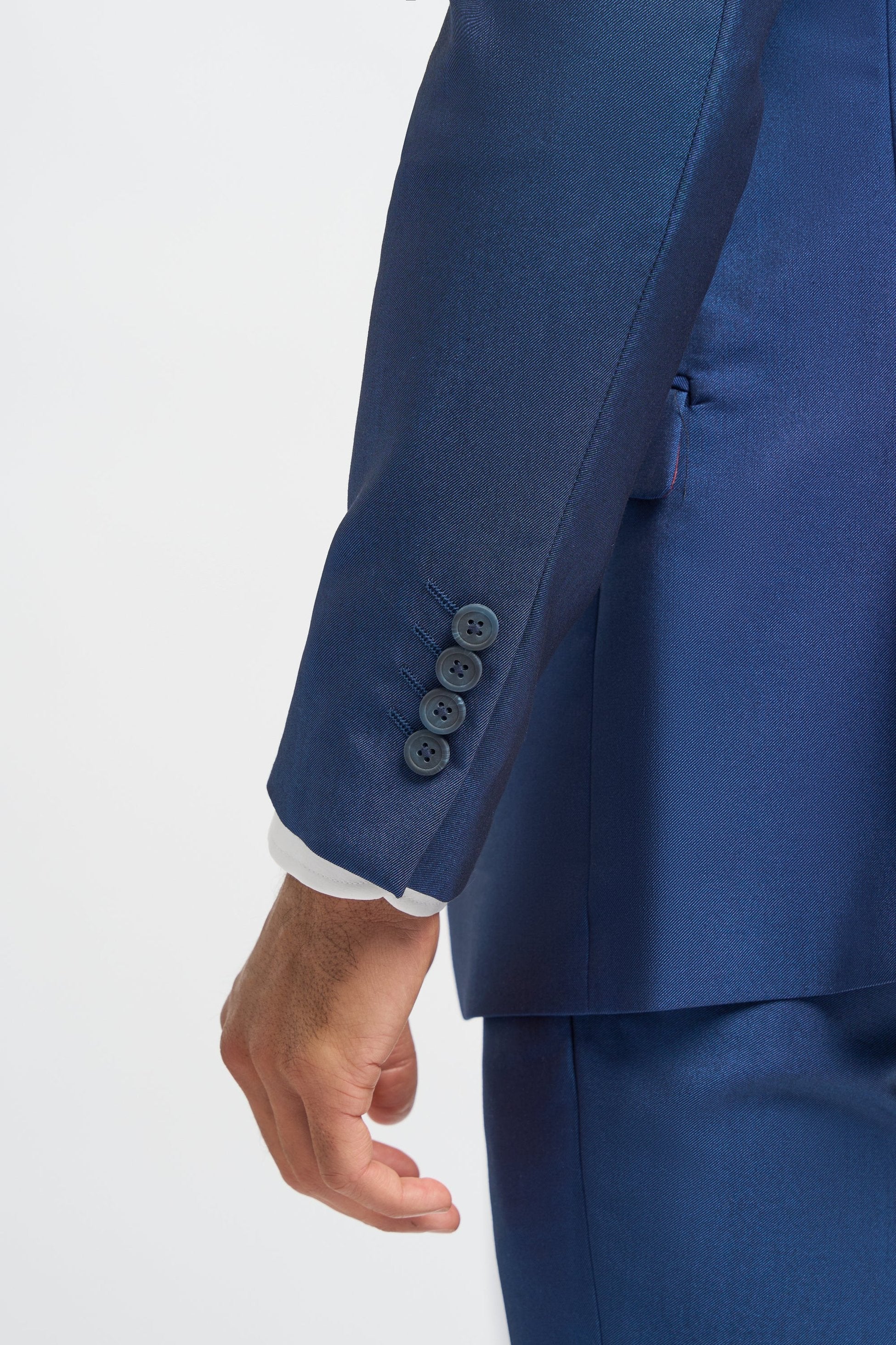Royal Blue Men's 3-Piece Slim Fit Suit with Navy Blue Windowpane Check Tweed Waistcoat