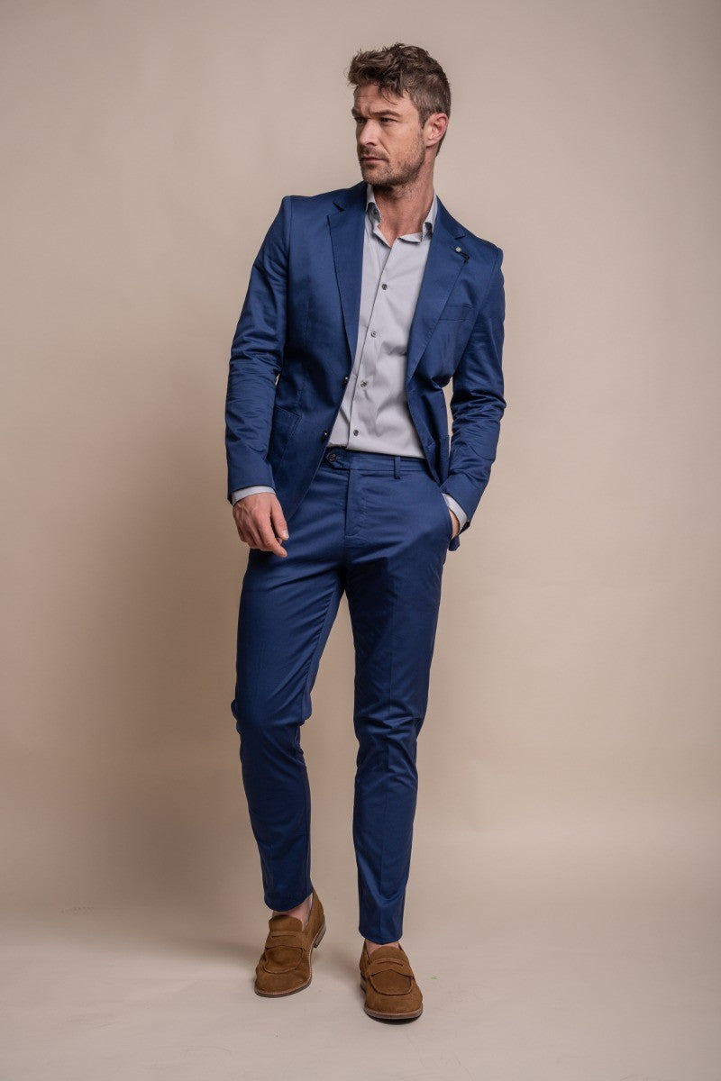 MARIO Electric Blue Men's Cotton Slim Fit Formal Suit