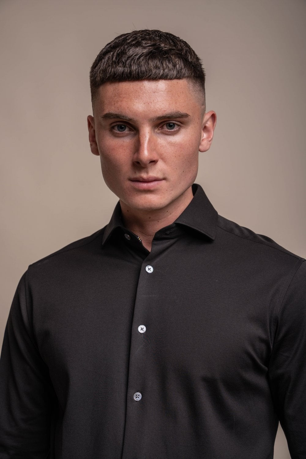 Mens Ashley Black Slim Fit Cotton Long Sleeve Shirt