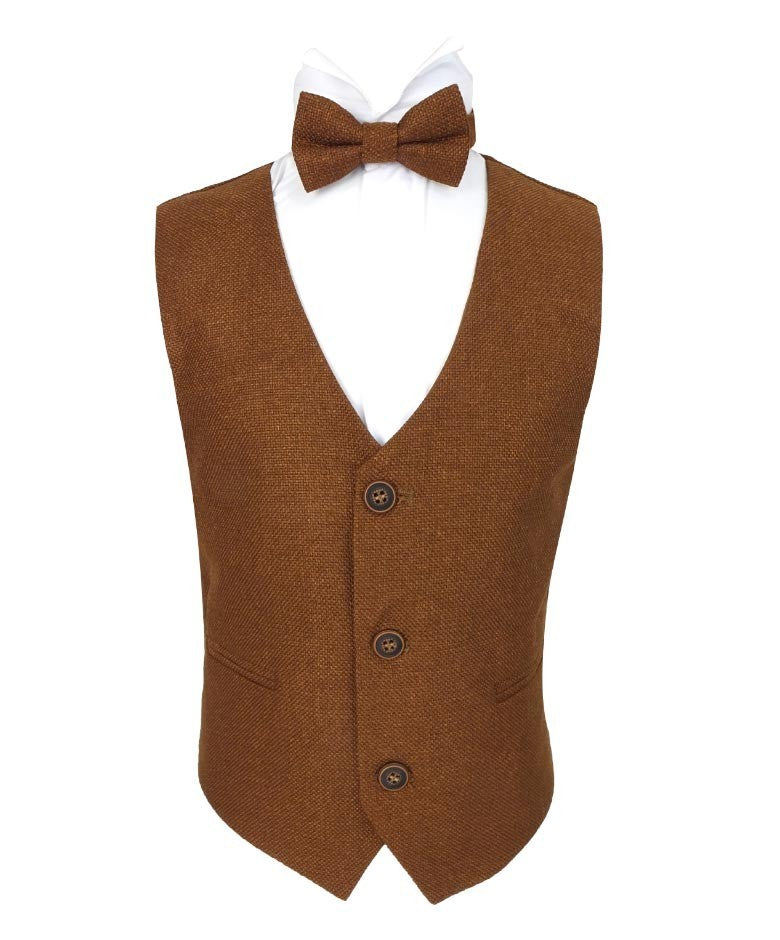 Mens Cinnamon Brown Tweed Waistcoat Set