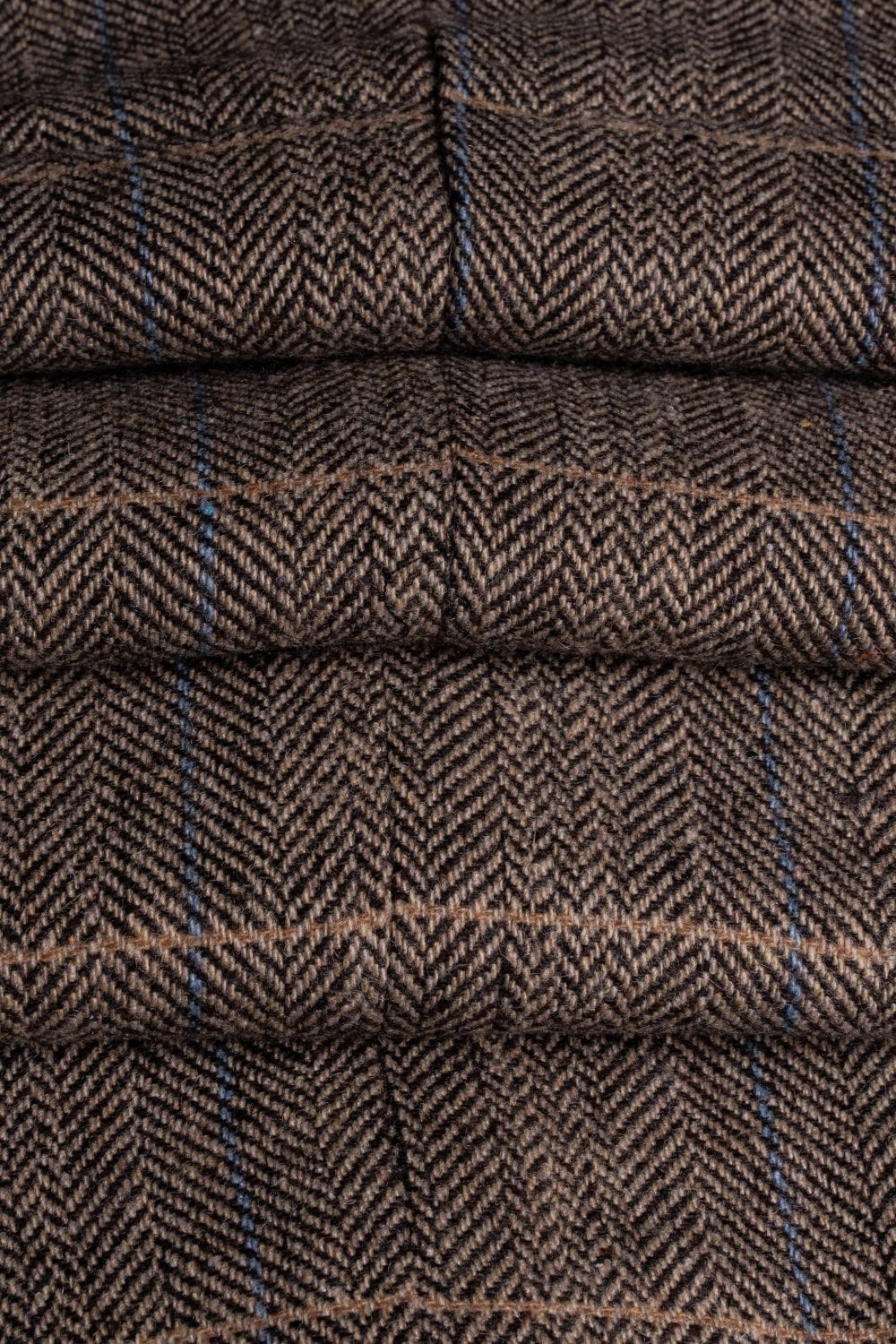 Men's Wool Blend Herringbone Check Suit - Albert - Brown Fabric Picture