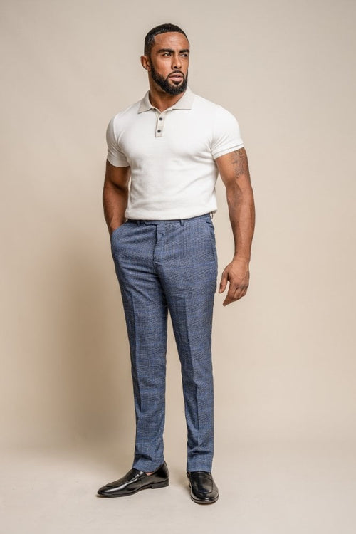 Men's Check Slim Fit Blue Trousers - PHANTOM - Blue