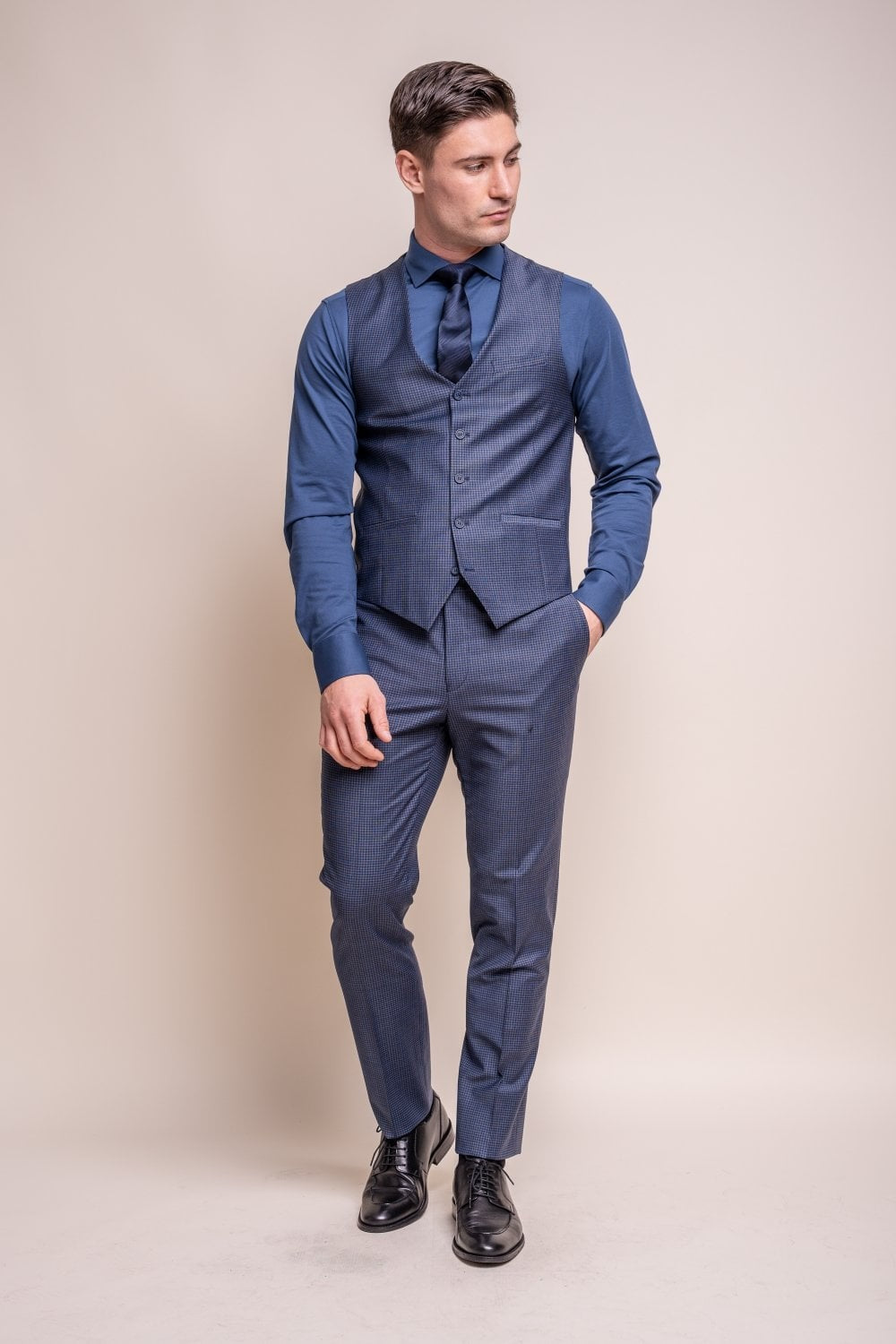 BOND Navy Check Men's Wool Blend Slim Fit Suit