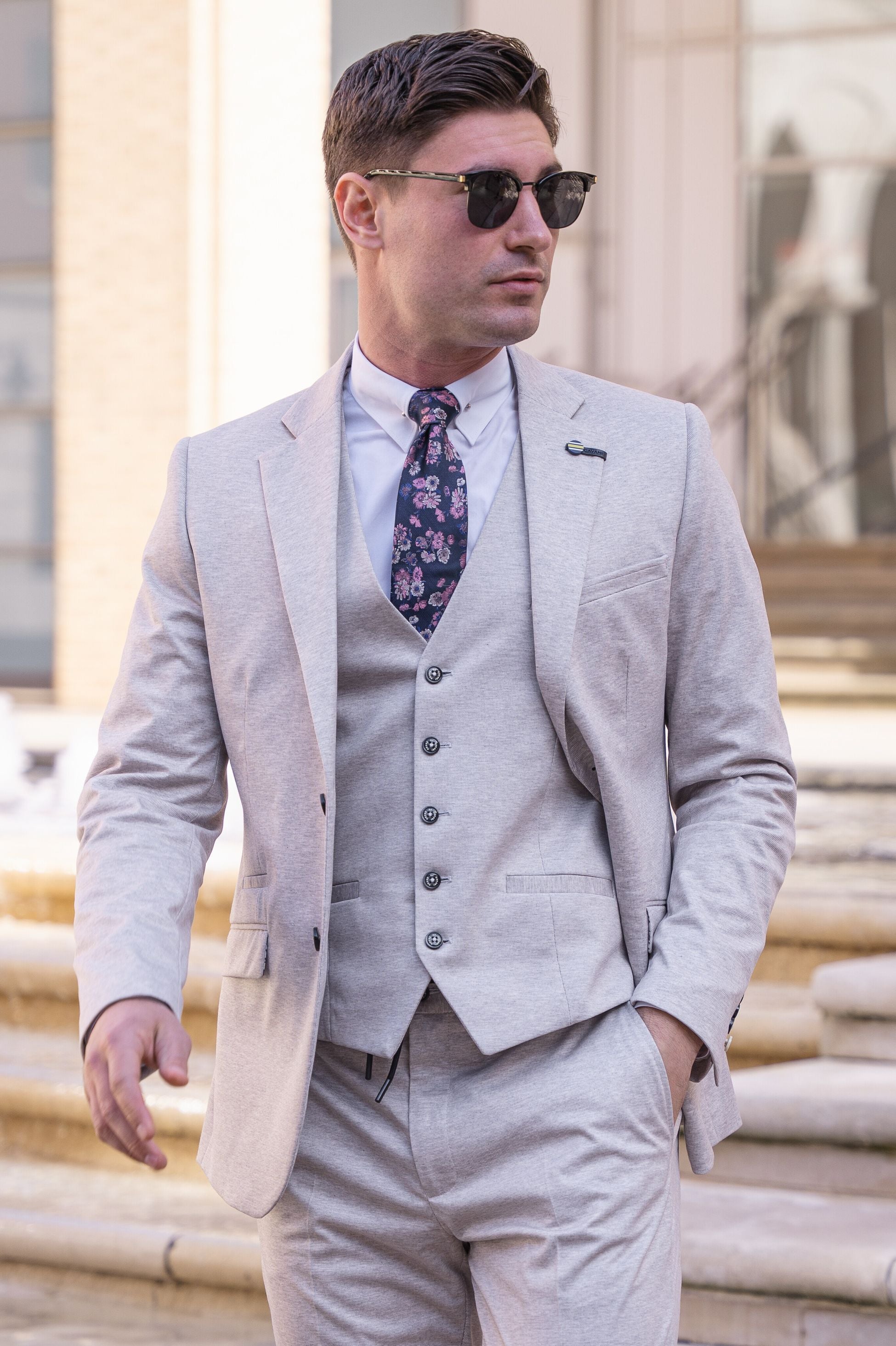 Mens Ecru Slim Fit Formal Suit Jacket VALENCIA