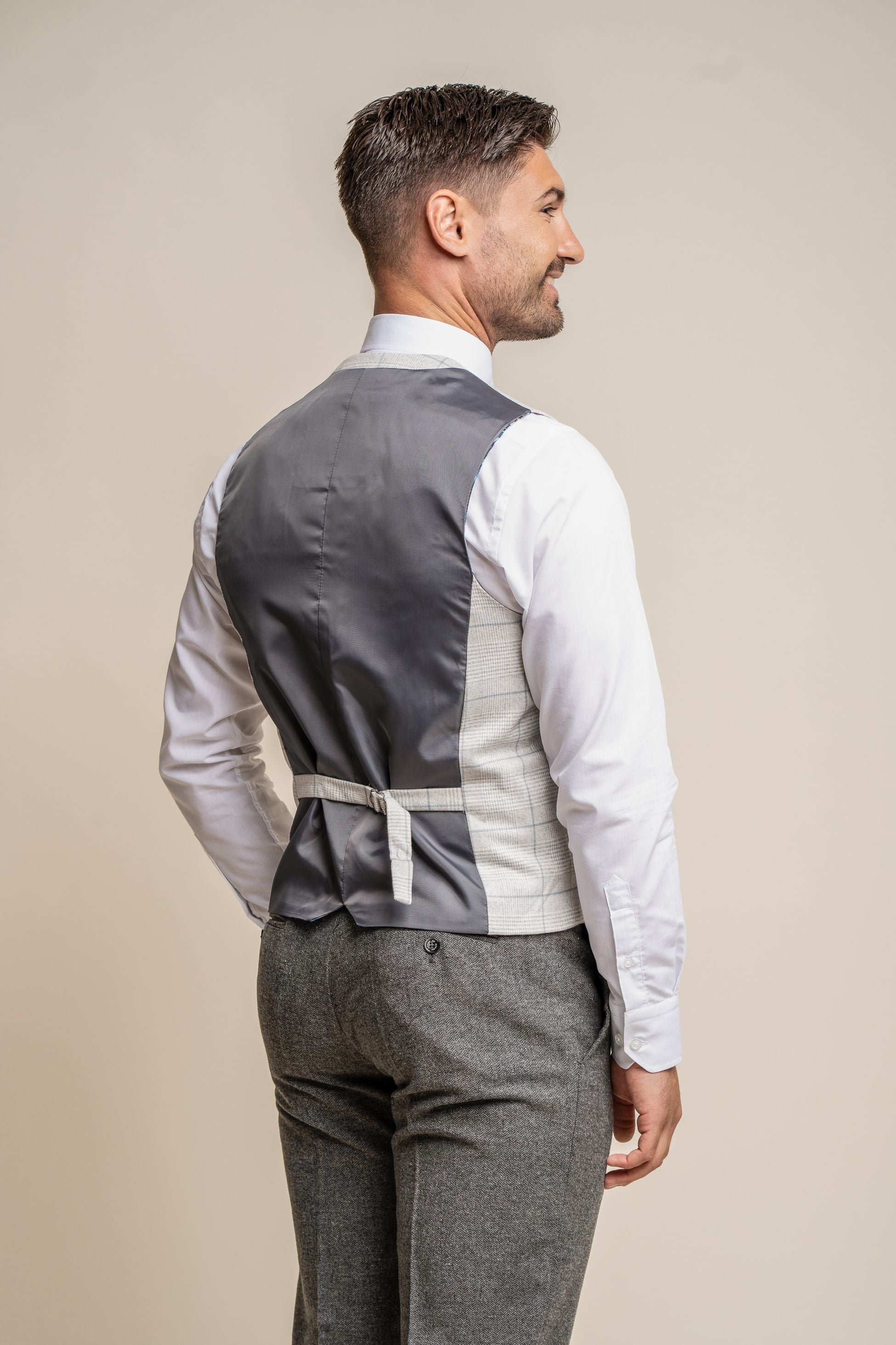 Men's Martez-Radika Herringbone Suit with Double-Breasted Waistcoat Set