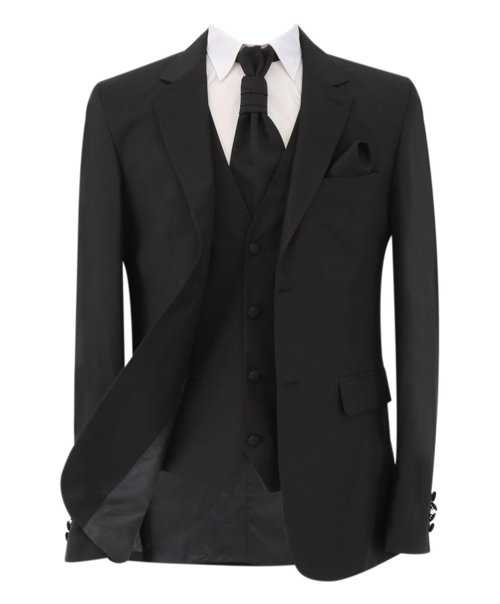 Black suit with white shirt and tie on a white background