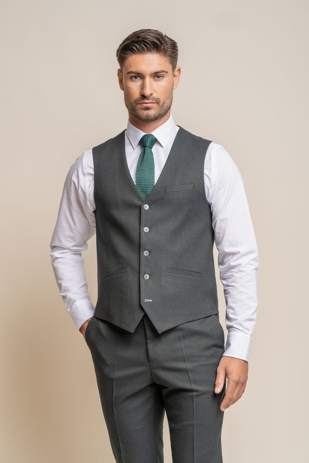 Mens olive green slim fit formal waistcoat Furious