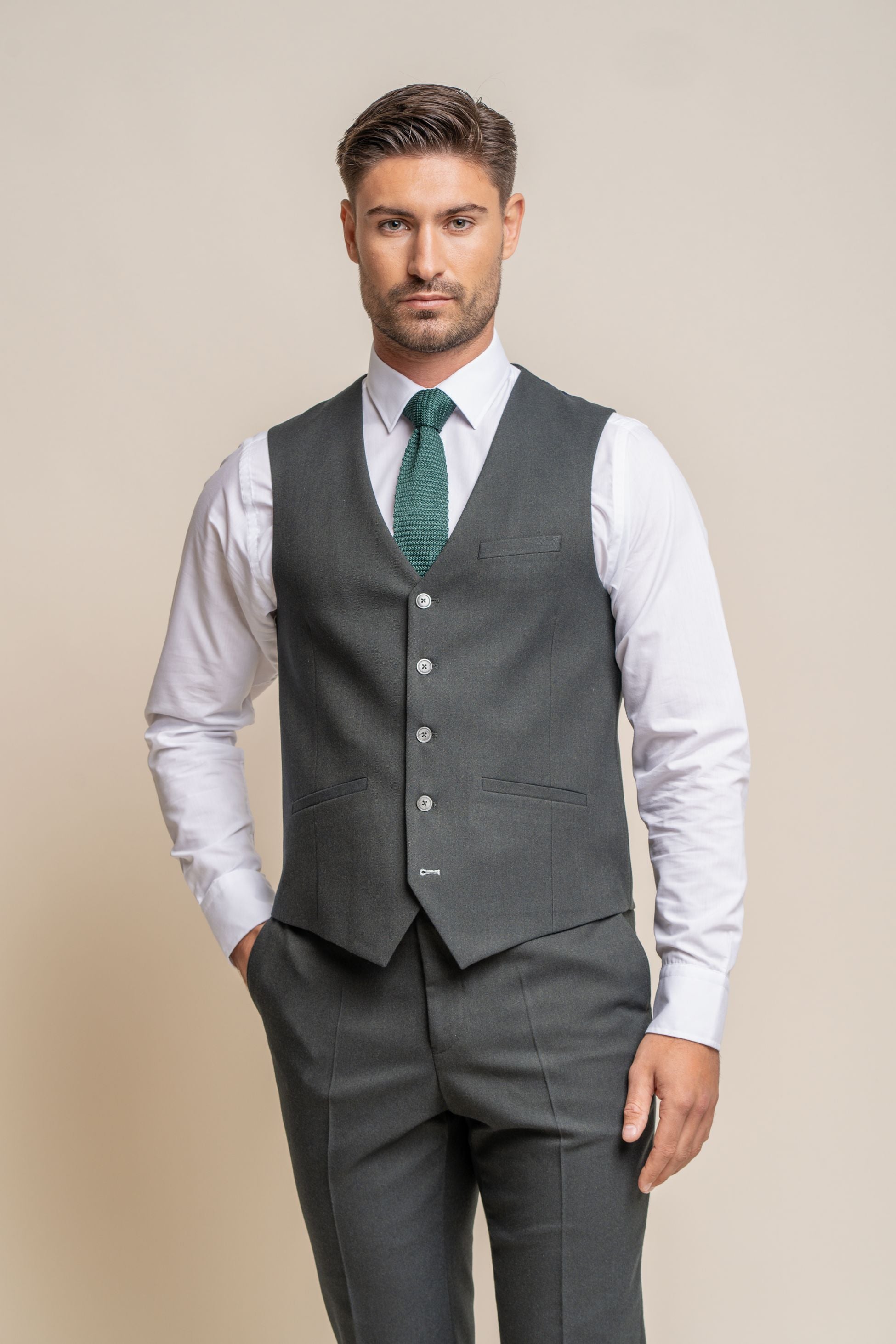 Mens olive green slim fit formal waistcoat Furious