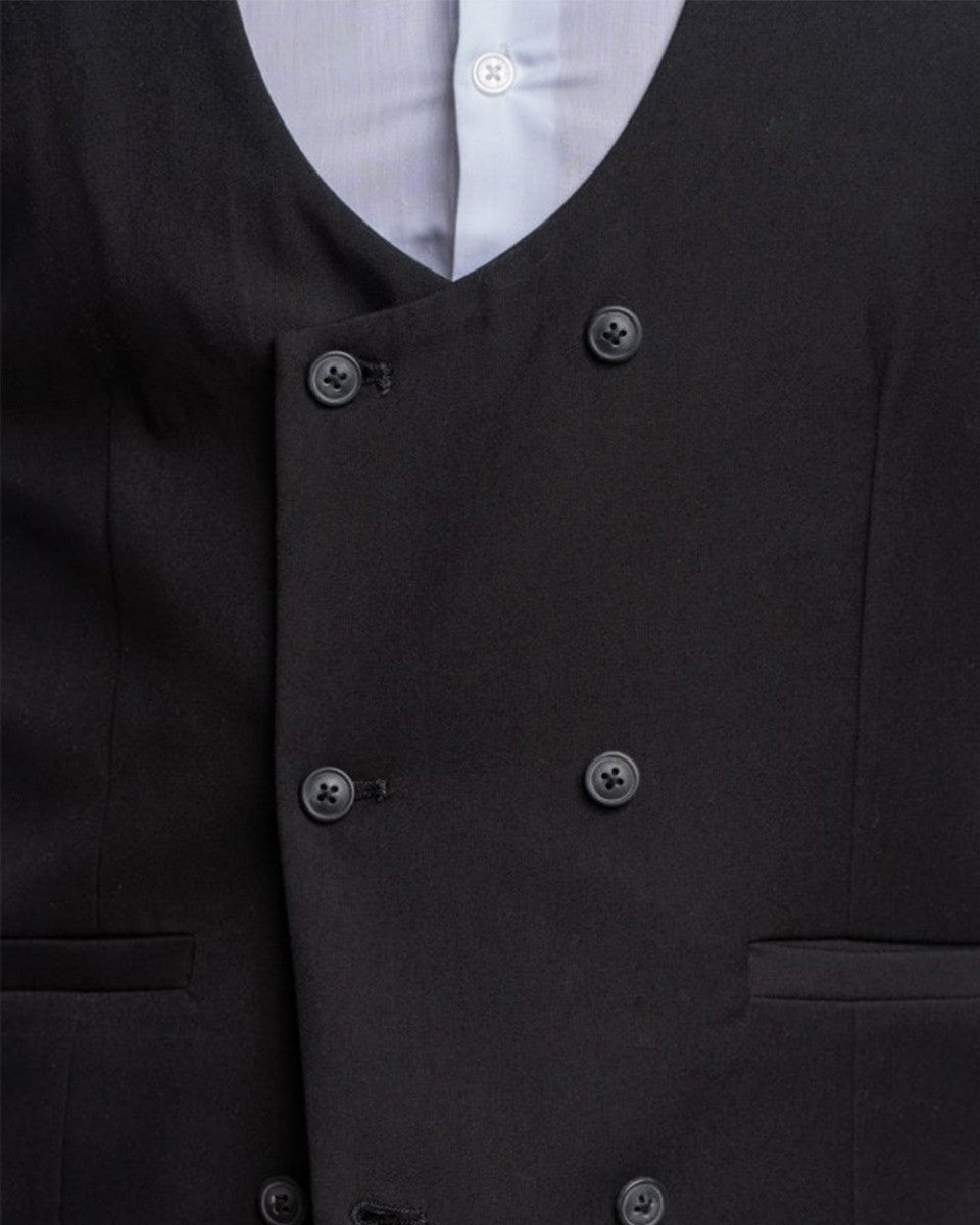 Mens Black Slim Fit Double Breasted Waistcoat MARCO