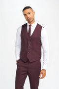 Mens wine tweed glen check slim fit formal waistcoat Caridi